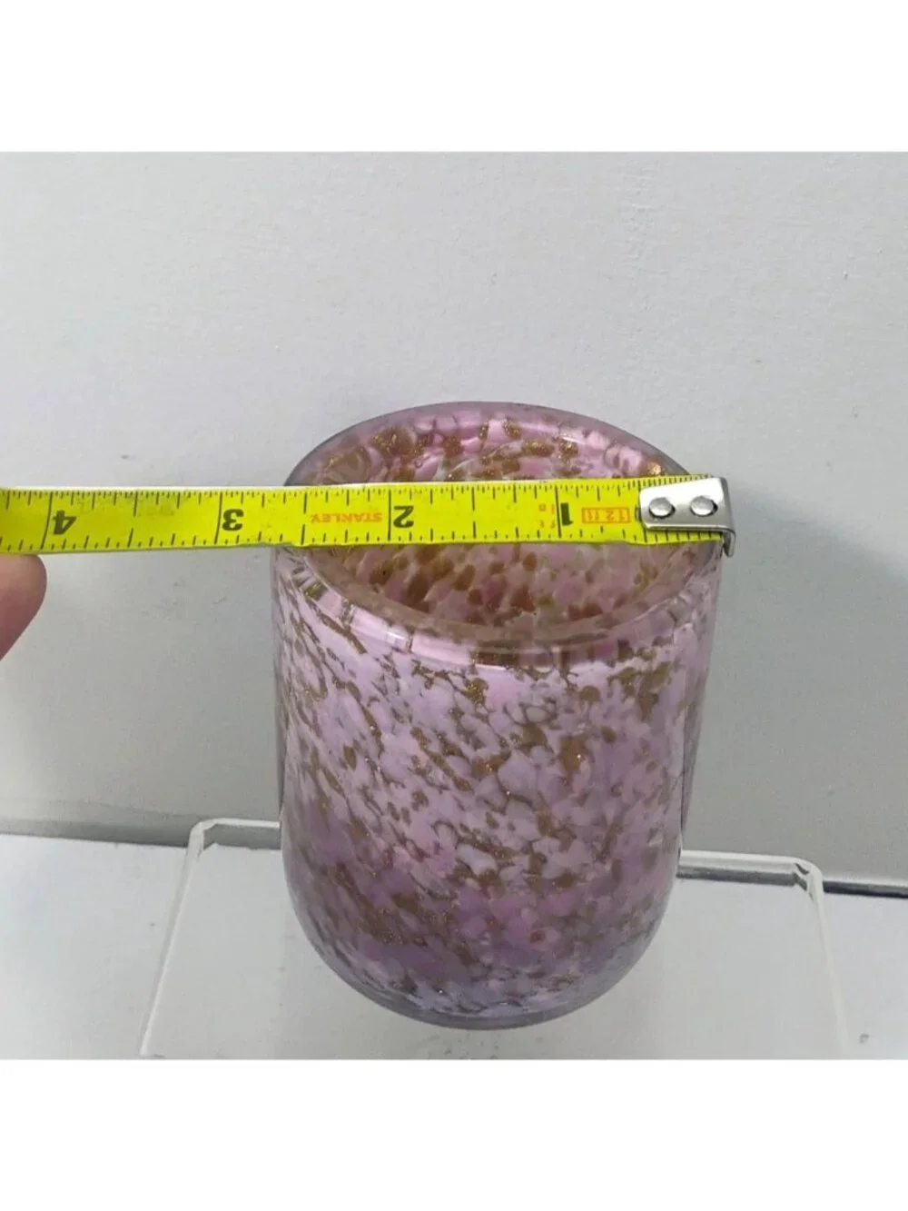 Vtg Murano Pink Gold Glitter Votive Candle Holder or Cup 3